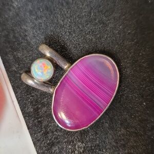 Pink Agate & Fire Opal 925 Silver Pendant